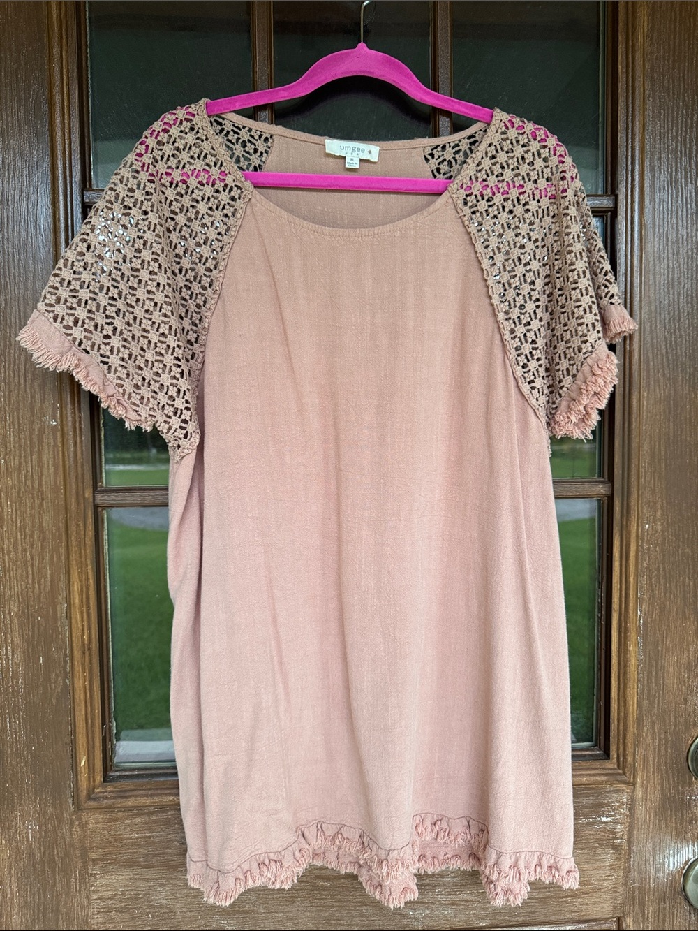 Umgee Dusty Rose Crochet Sleeve Tunic